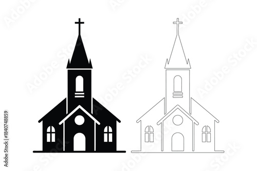 Silhouette and outline of a classic church building
