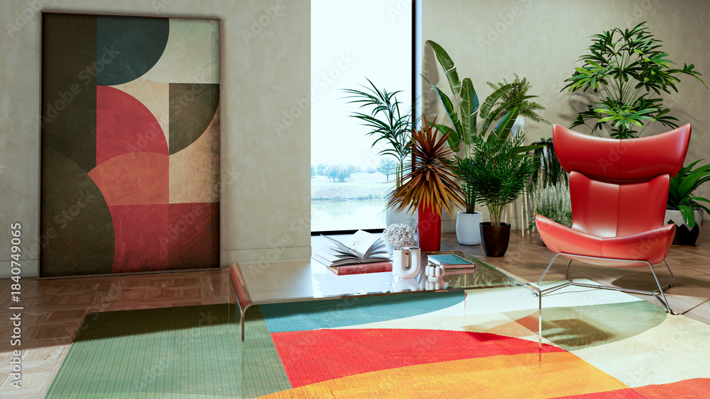 Obraz premium Large luxury modern bright interiors Living room mockup illustration 3D rendering image