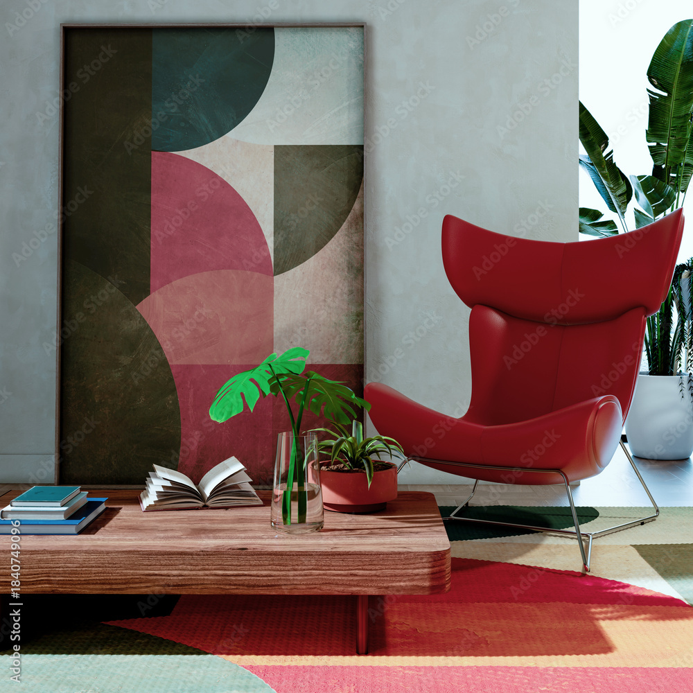 Obraz premium Large luxury modern bright interiors Living room mockup illustration 3D rendering image