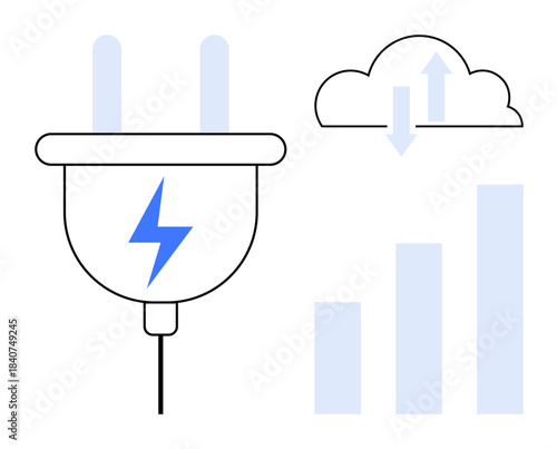 Energy technology. Power plug with lightning bolt, cloud symbol, and data chart energy management and cloud integration. Energy innovation, efficiency solutions, and tech applications. Ideal