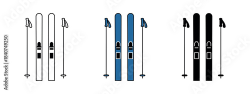 An illustration of blue skis and poles, designed in a minimalist vector style.