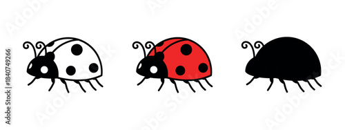 A playful illustration of a ladybug with black spots and antennae, depicted in minimalist vector style.