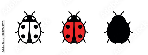A ladybug illustration in a minimalist style, showing its black spots and red wings.