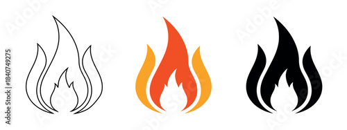 : A dynamic flame icon, with color variations from black to fiery red, orange, and yellow, in a minimalist vector style.