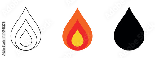 A teardrop shape filled with a gradient of red, orange, and yellow, resembling a stylized flame in vector art.
