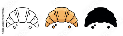 A set of croissants, depicted with different color variations, emphasizing the texture of the pastry in minimal vector style.