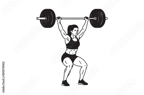Bild auf Leinwand Woman performing overhead squat with barbell in fitness illustration