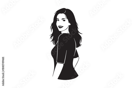 Black and white sketch of a woman with long wavy hair