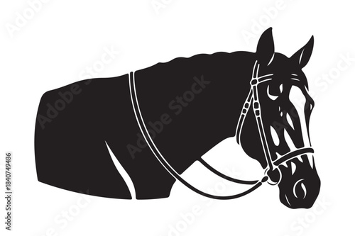 Silhouette of a horse head with bridle