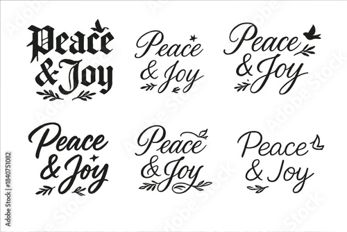 Peace & Joy Calligraphy. Peace & Joy. Create a calligraphy lettering illustration of the phrase: Peace & Joy.