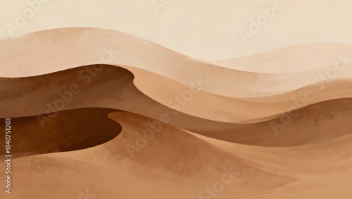 Abstract flowing layers of warm brown desert sand dunes in minimalist watercolor style