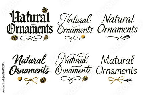 Calligraphy Variations. Natural Ornaments. Create a calligraphy lettering illustration of the phrase: Natural