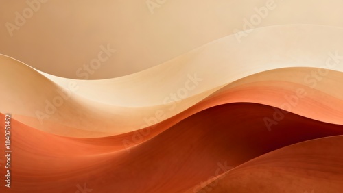 Abstract background of flowing, layered waves in warm earth tones of beige, tan, and burnt orange, creating a soft, volumetric texture
