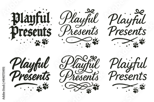 Playful Presents Styles. Playful Presents. Create a calligraphy lettering illustration of the phrase: Playful