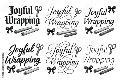 Calligraphy Gift Wrapping. Joyful Wrapping. Create a calligraphy lettering illustration of the phrase: Joyful