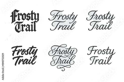 Frosty Trail Calligraphy. Frosty Trail. Create a calligraphy lettering illustration of the phrase: Frosty