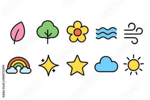 Nature, ecology flat icon set. Environment, sustainability, green icons flat collection