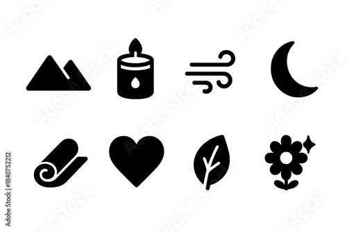 Nature silhouette icon set. Natural elements, ecology symbols collection