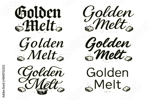 Golden Melt Calligraphy. Golden Melt. Create a calligraphy lettering illustration of the phrase: Golden Melt.