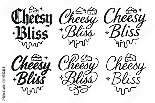 Cheesy Bliss Calligraphy. Cheesy Bliss. Create a calligraphy lettering illustration of the phrase: Cheesy