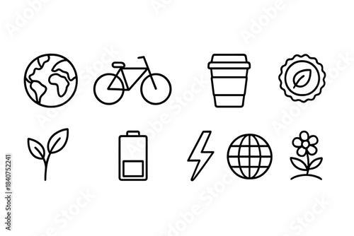Eco-friendly, sustainable energy outline icon set. Environment, nature icons collection