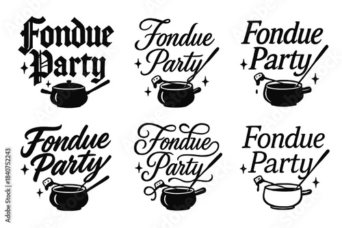 Calligraphy Fondue Styles. Fondue Party. Create a calligraphy lettering illustration of the phrase: Fondue