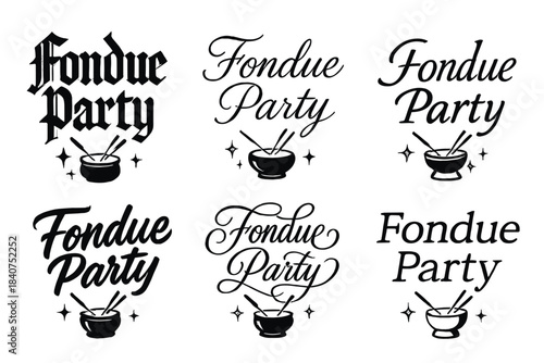 Calligraphy Fondue Styles. Fondue Party. Create a calligraphy lettering illustration of the phrase: Fondue