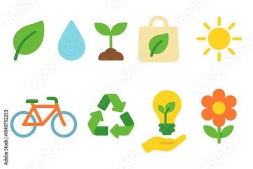 Eco-friendly, sustainability solid icon set. Nature and recycling icons collection