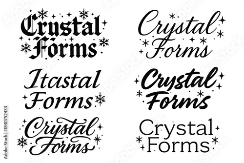 Crystal Calligraphy Styles. Crystal Forms. Create a calligraphy lettering illustration of the phrase: Crystal