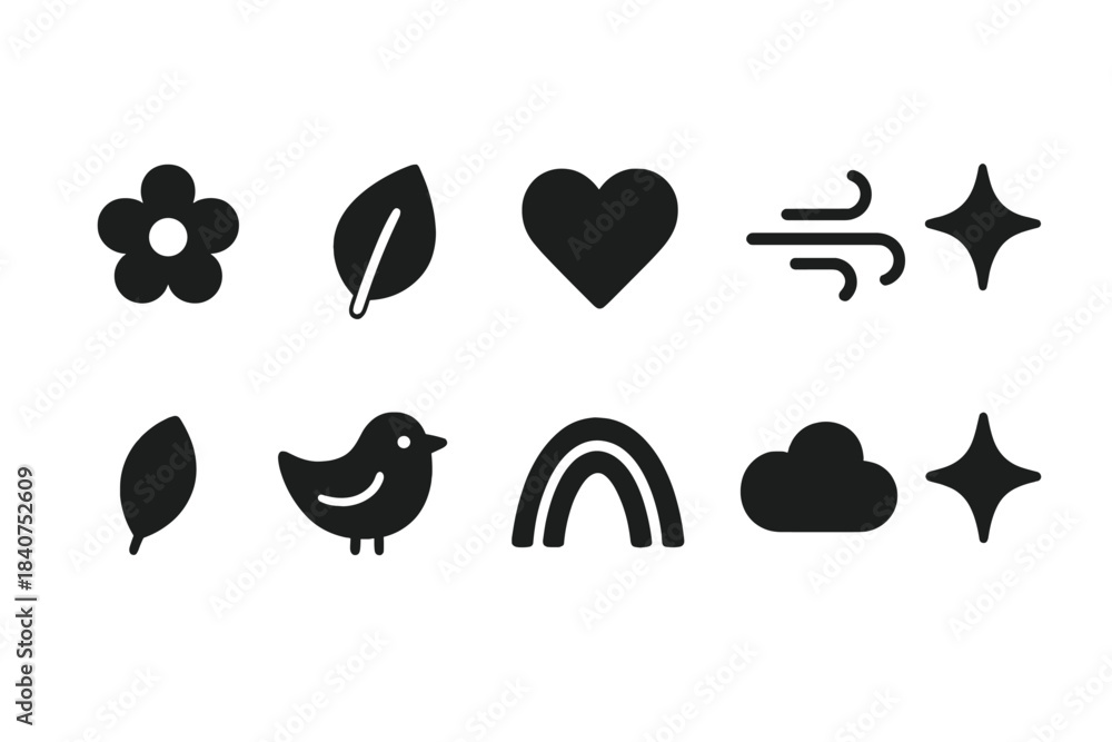 Fototapeta premium Nature, ecology solid icon set. Environmental conservation icons solid collection