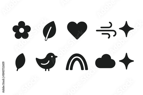 Nature, ecology solid icon set. Environmental conservation icons solid collection