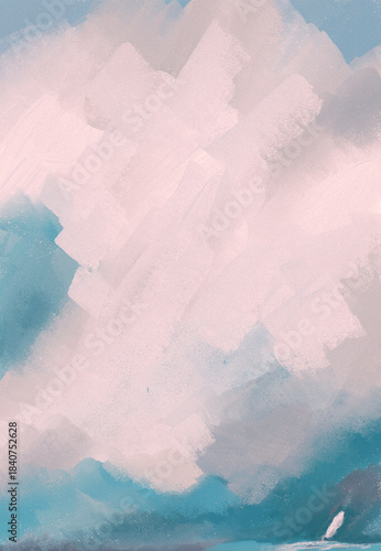 Impressionistic Seascape of Sailboat Under Dramatic Clouds-digital painting, illustration, art, design, artwork-w/canvas & paint texture-voyage, journey - sailing teal & gray