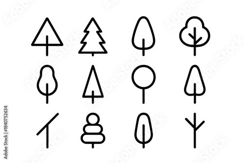 Simple Tree Icons. Simple Tree Icons. Line outline icon set of Simple Tree Icons: single triangle tree, triple