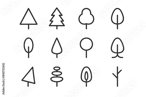 Simple Tree Icons. Simple Tree Icons. Line outline icon set of Simple Tree Icons: single triangle tree, triple