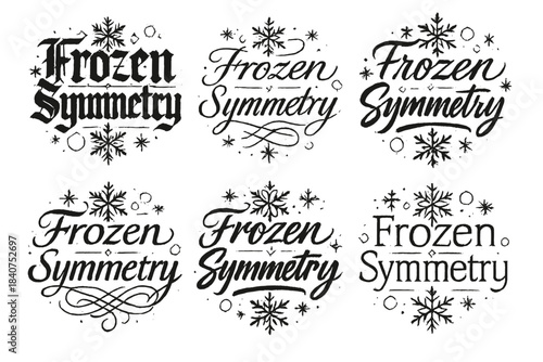 Frozen Symmetry Styles. Frozen Symmetry. Create a calligraphy lettering illustration of the phrase: Frozen