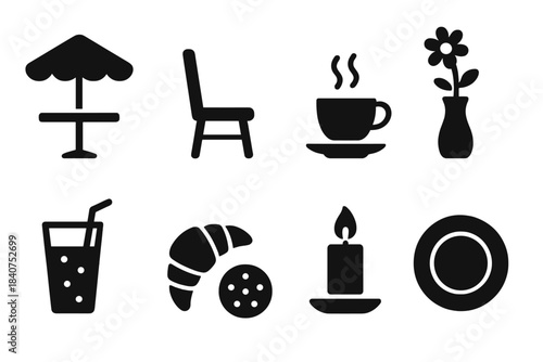 Wallpaper Mural “Dining and relaxation silhouette icon set. Food, drink, leisure silhouettes collection” Torontodigital.ca