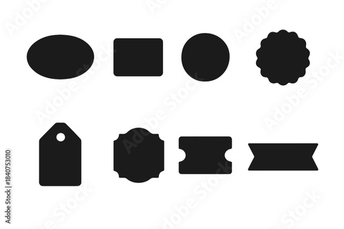 Retro Label Icons. Retro labels. Filled icon set of retro labels: oval label, rectangular label, circular