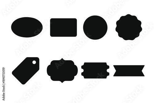 Retro Label Icons. Retro labels. Filled icon set of retro labels: oval label, rectangular label, circular
