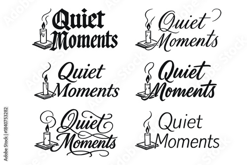 Calligraphy Styles Showcase. Quiet Moments. Create a calligraphy lettering illustration of the phrase: Quiet