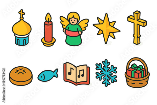 Christmas, holiday flat icon set. Festive, celebration icons flat collection