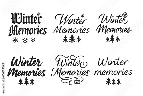 Winter Calligraphy Styles. Winter Memories. Create a calligraphy lettering illustration of the phrase: Winter