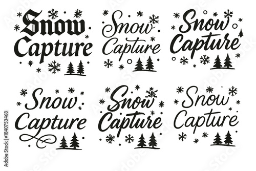 Snow Capture Calligraphy. Snow Capture. Create a calligraphy lettering illustration of the phrase: Snow