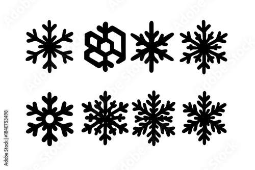 Snowflake Icon Collection. Snowflake close-up line art. Filled icon set of snowflake close-up line art: