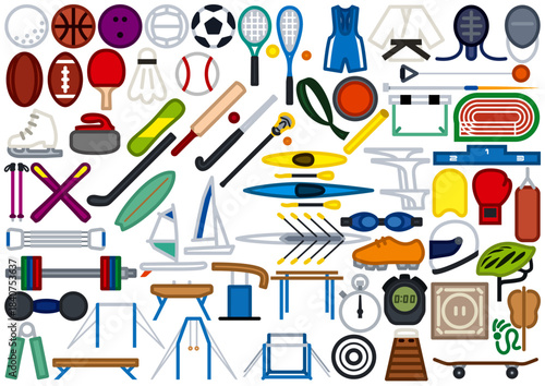 シンプルな線画のスポーツアイテムのセット カラー