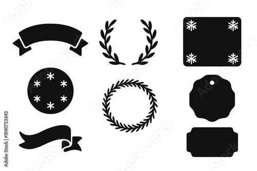 Winter Icon Set. Winter typography frames. Filled icon set of winter typography frames: curved banner, round