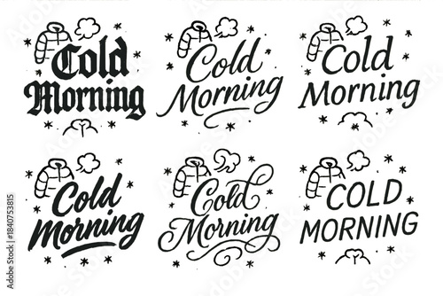 Cold Morning Calligraphy. Cold Morning. Create a calligraphy lettering illustration of the phrase: Cold