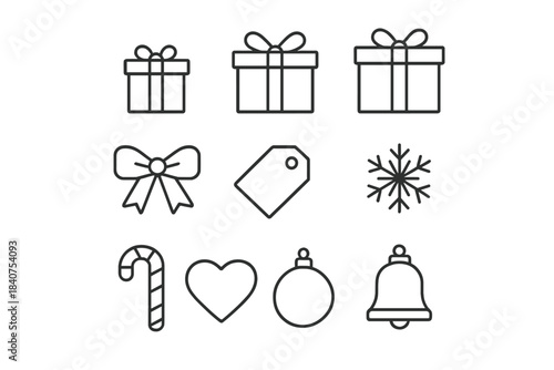 Gift Box Icon Set. Gift Box Set. Line outline icon set of Gift Box Set: small box, medium box, large box, bow,