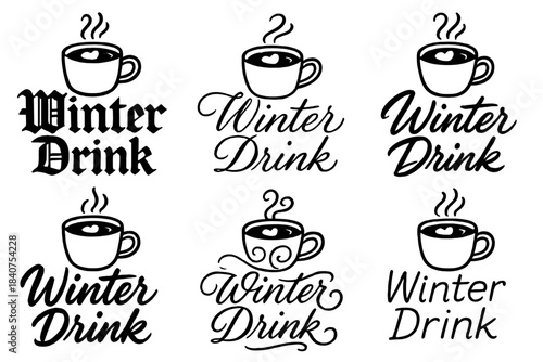 Winter Drink Calligraphy. Winter Drink. Create a calligraphy lettering illustration of the phrase: Winter