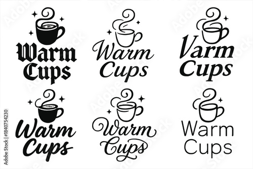 Warm Cups Calligraphy. Warm Cups. Create a calligraphy lettering illustration of the phrase: Warm Cups. Render