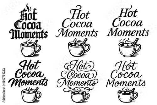 Hot Cocoa Calligraphy. Hot Cocoa Moments. Create a calligraphy lettering illustration of the phrase: Hot Cocoa